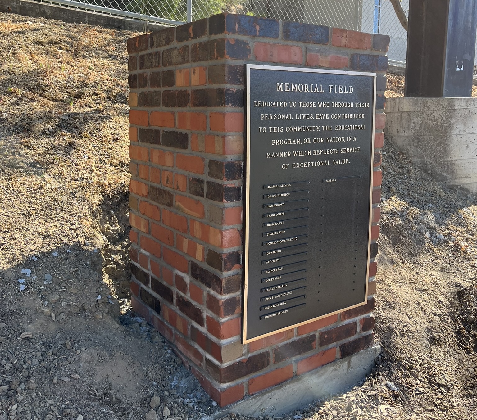A masonry field marker built by Elite Fireplace.